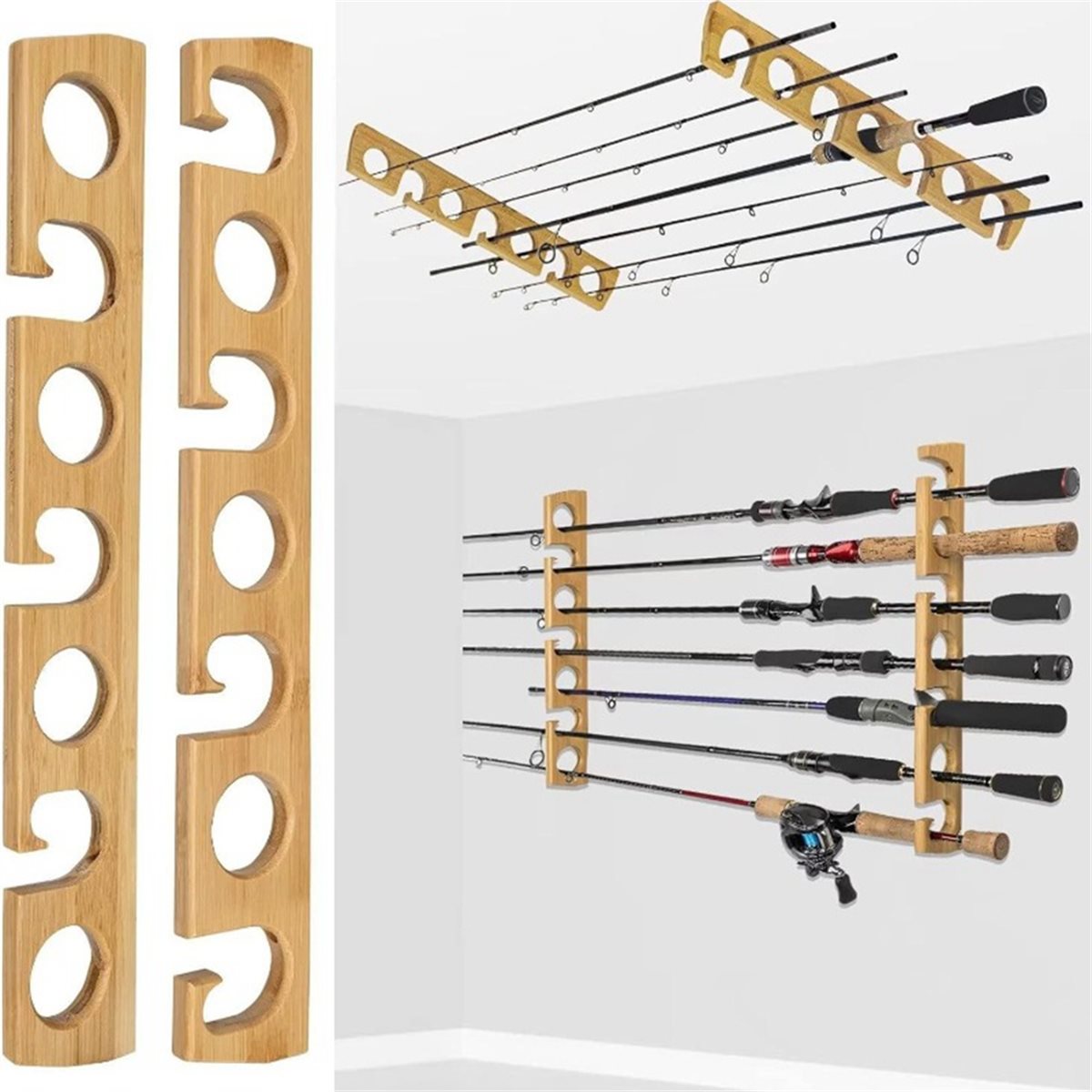 New arrival  Wooden Wall-Mount - Fishing Rod Rack ulasan dan harga