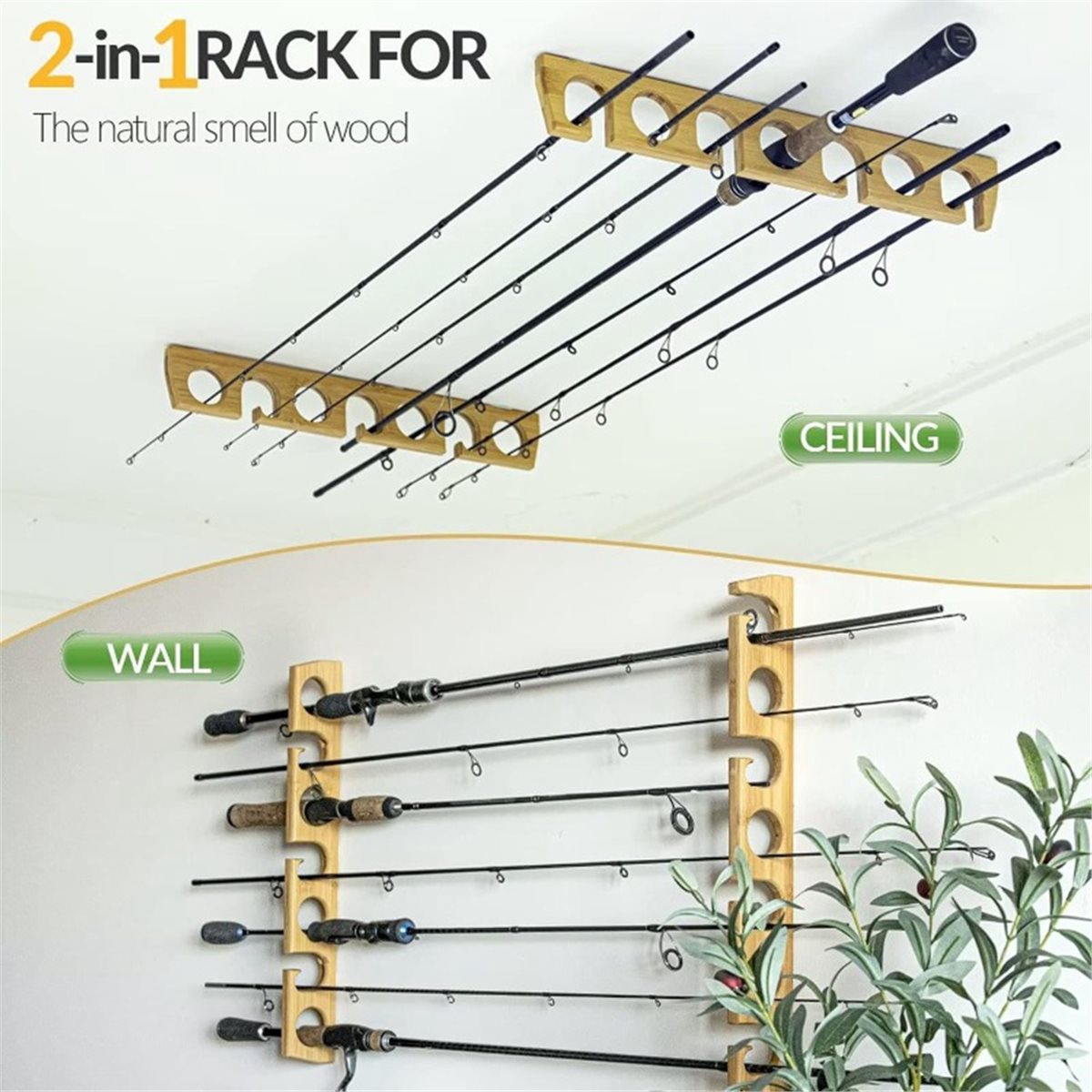 New arrival  Wooden Wall-Mount - Fishing Rod Rack ulasan dan harga